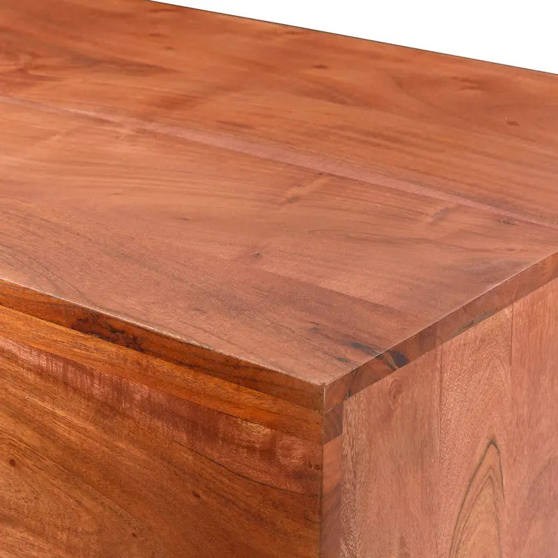Table basse angulaire en bois massif, bois naturel/noir, silhouette bloc, style moderne