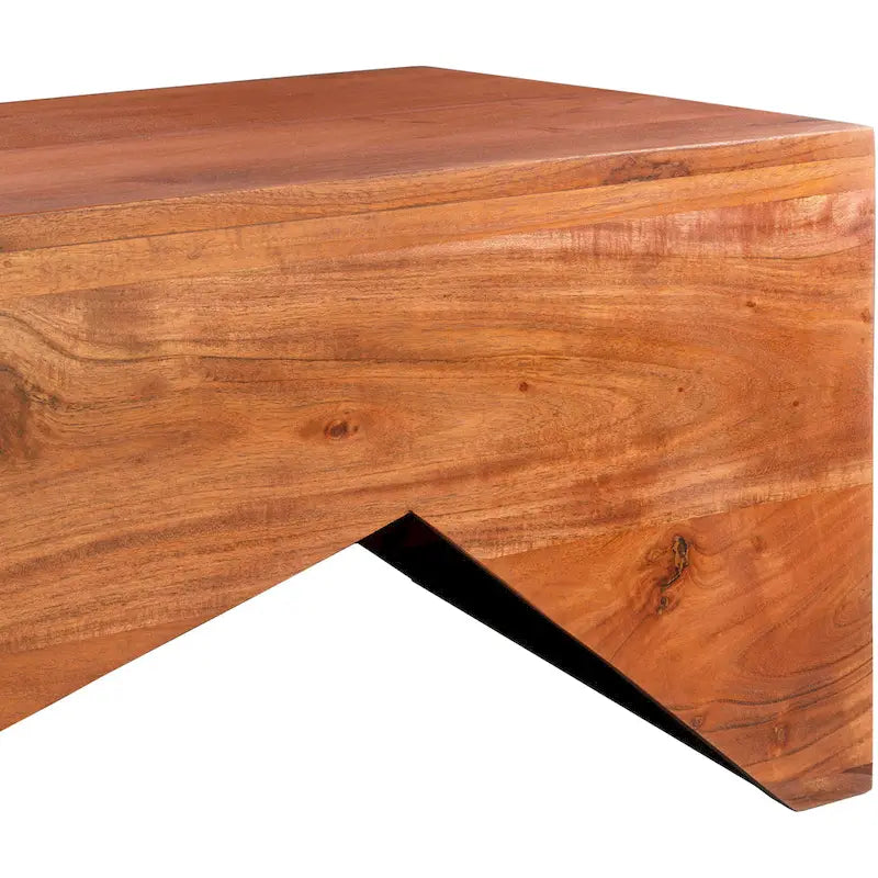 Table basse angulaire en bois massif, bois naturel/noir, silhouette bloc, style moderne
