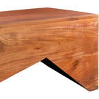 Table basse angulaire en bois massif, bois naturel/noir, silhouette bloc, style moderne