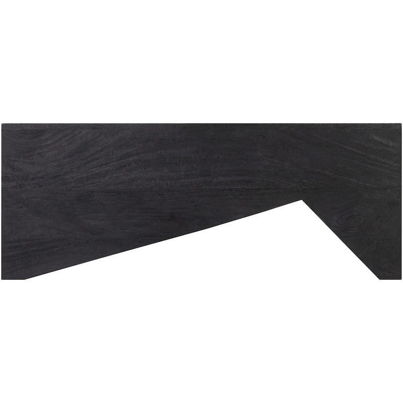 Table basse angulaire en bois massif, bois naturel/noir, silhouette bloc, style moderne