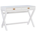 Bureau 1 place de style campagne avec piétement en X, 2 tiroirs et quincaillerie rose doré, blanc