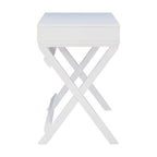 Bureau 1 place de style campagne avec piétement en X, 2 tiroirs et quincaillerie rose doré, blanc