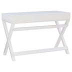 Bureau 1 place de style campagne avec piétement en X, 2 tiroirs et quincaillerie rose doré, blanc