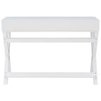 Bureau 1 place de style campagne avec piétement en X, 2 tiroirs et quincaillerie rose doré, blanc