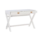 Bureau 1 place de style campagne avec piétement en X, 2 tiroirs et quincaillerie rose doré, blanc