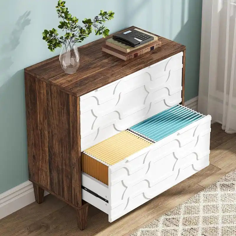 Meuble de rangement latéral à 2 tiroirs, blanc/marron, rangement pour bureau à domicile