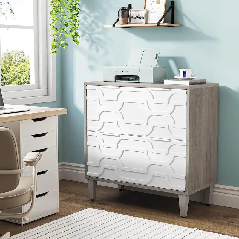 Meuble de rangement latéral à 2 tiroirs, blanc/marron, rangement pour bureau à domicile