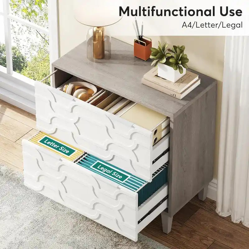 Meuble de rangement latéral à 2 tiroirs, blanc/marron, rangement pour bureau à domicile