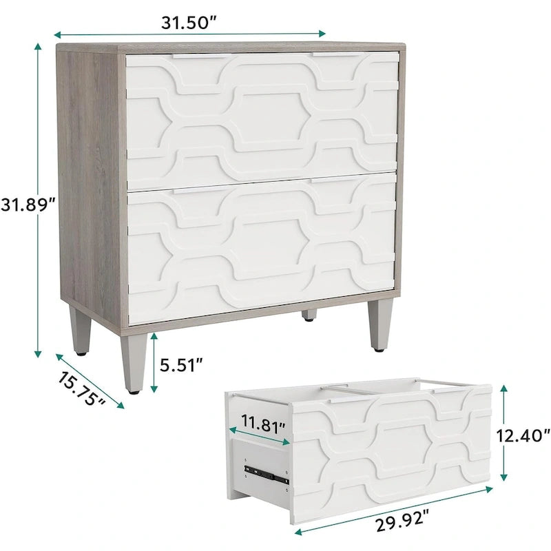 Meuble de rangement latéral à 2 tiroirs, blanc/marron, rangement pour bureau à domicile