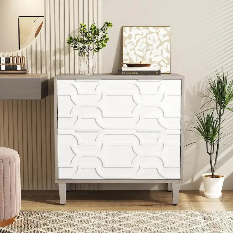 Meuble de rangement latéral à 2 tiroirs, blanc/marron, rangement pour bureau à domicile