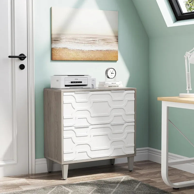 Meuble de rangement latéral à 2 tiroirs, blanc/marron, rangement pour bureau à domicile