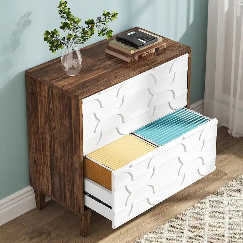 Meuble de rangement latéral à 2 tiroirs, blanc/marron, rangement pour bureau à domicile