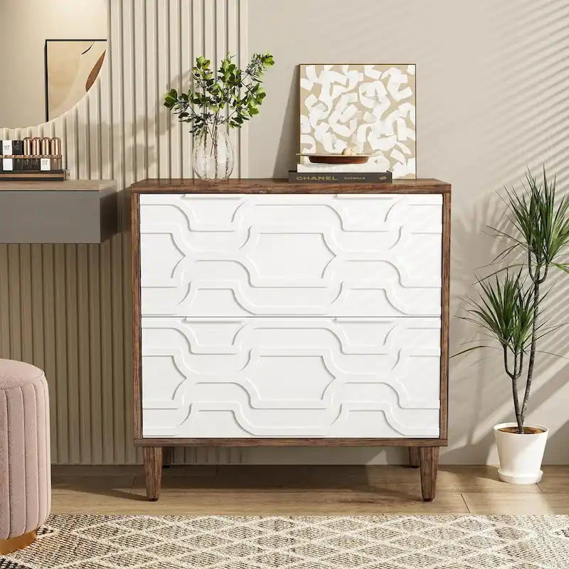 Meuble de rangement latéral à 2 tiroirs, blanc/marron, rangement pour bureau à domicile