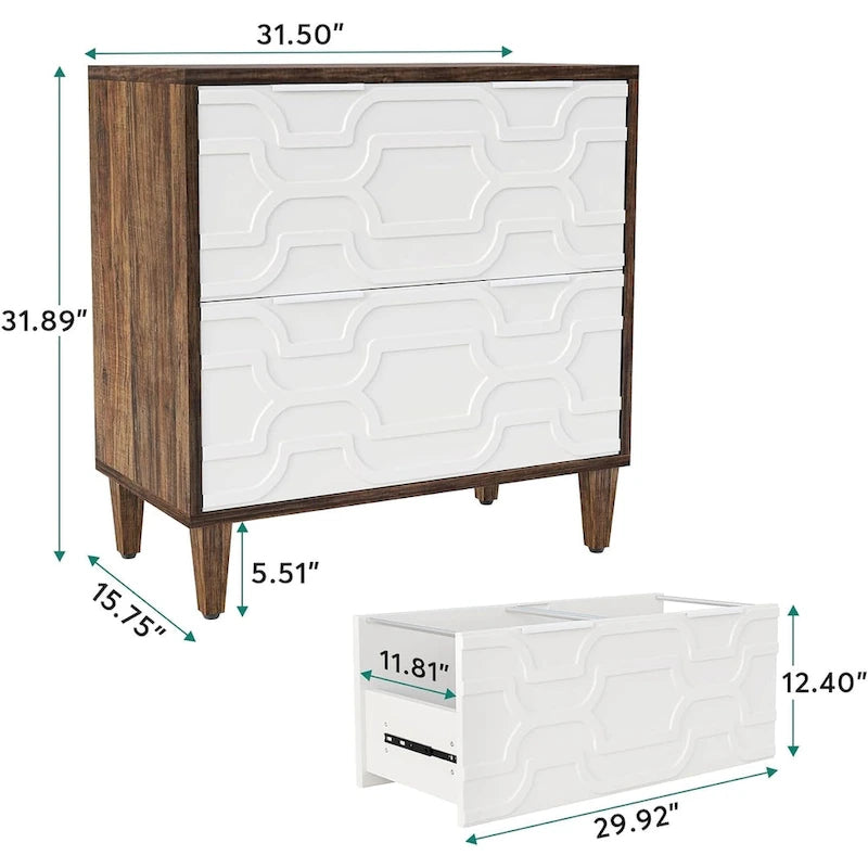 Meuble de rangement latéral à 2 tiroirs, blanc/marron, rangement pour bureau à domicile