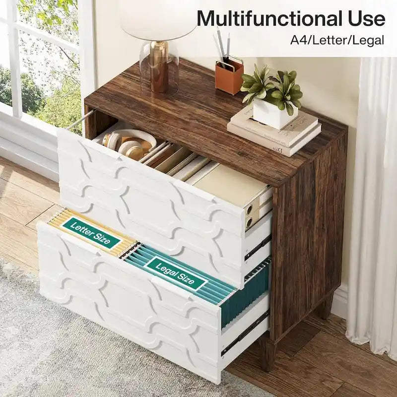 Meuble de rangement latéral à 2 tiroirs, blanc/marron, rangement pour bureau à domicile