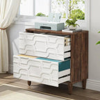 Meuble de rangement latéral à 2 tiroirs, blanc/marron, rangement pour bureau à domicile