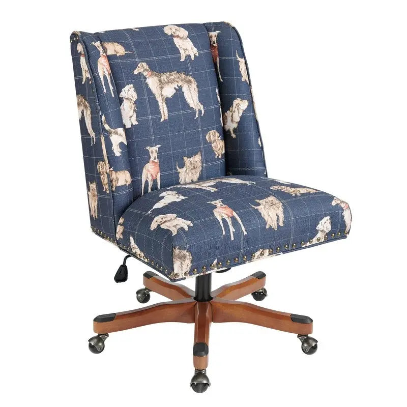 Chaise de bureau pivotante rembourrée avec garniture cloutée et roulettes, plusieurs couleurs, style traditionnel, 1 personne