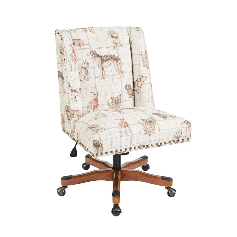 Chaise de bureau pivotante rembourrée avec garniture cloutée et roulettes, plusieurs couleurs, style traditionnel, 1 personne