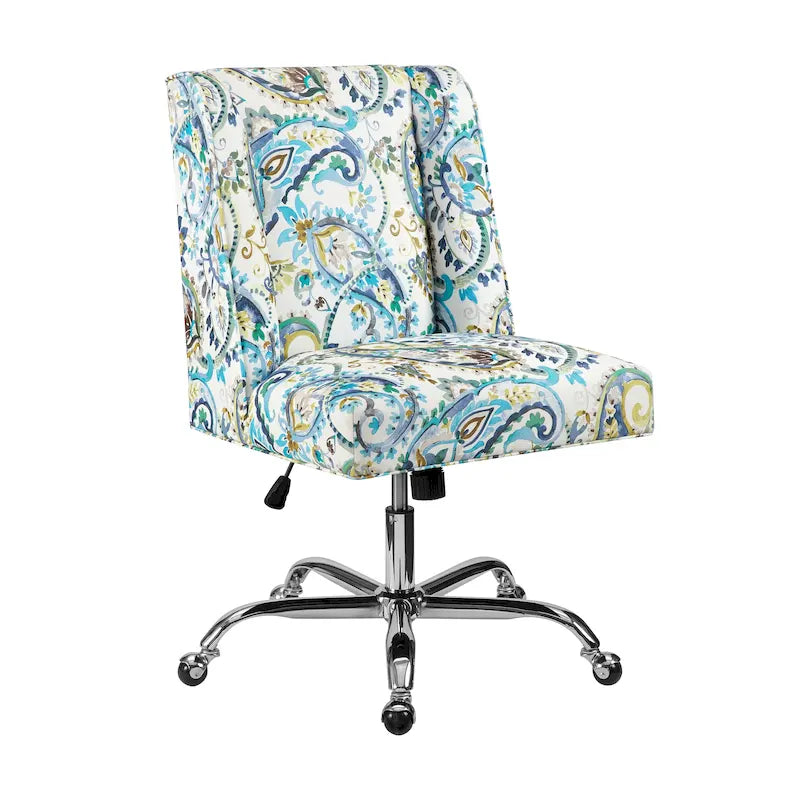 Chaise de bureau pivotante rembourrée avec garniture cloutée et roulettes, plusieurs couleurs, style traditionnel, 1 personne