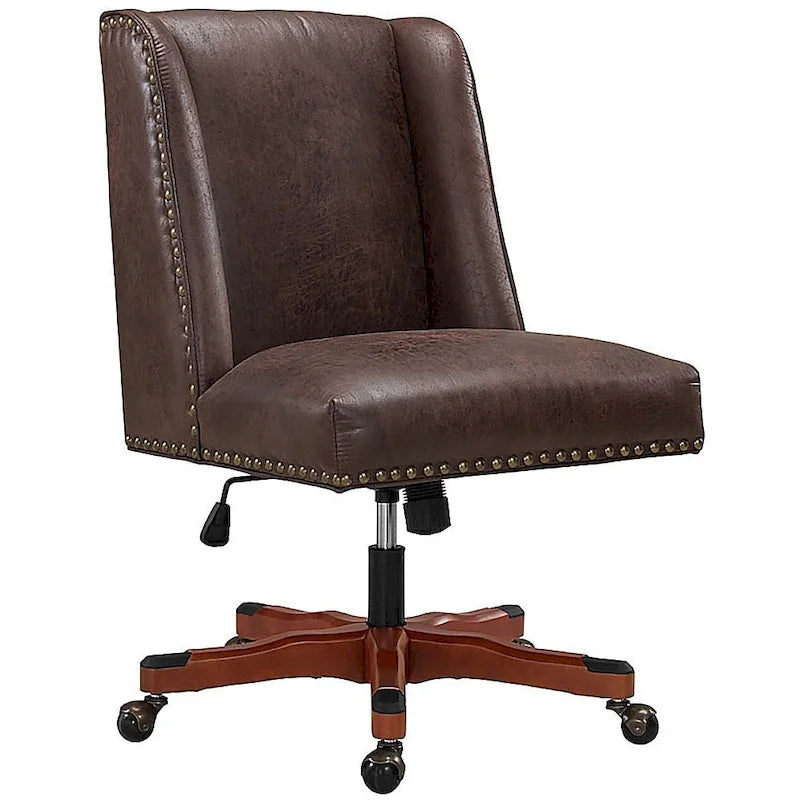 Chaise de bureau pivotante rembourrée avec garniture cloutée et roulettes, plusieurs couleurs, style traditionnel, 1 personne