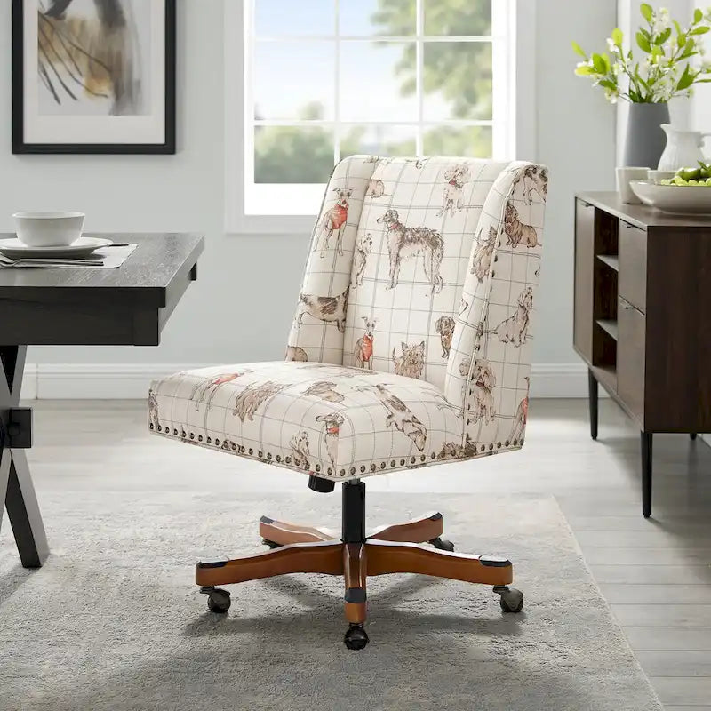 Chaise de bureau pivotante rembourrée avec garniture cloutée et roulettes, plusieurs couleurs, style traditionnel, 1 personne