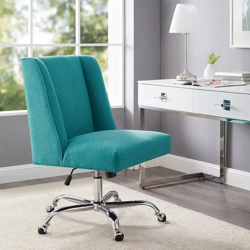 Chaise de bureau pivotante rembourrée avec garniture cloutée et roulettes, plusieurs couleurs, style traditionnel, 1 personne