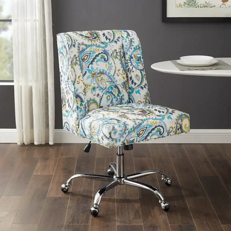 Chaise de bureau pivotante rembourrée avec garniture cloutée et roulettes, plusieurs couleurs, style traditionnel, 1 personne