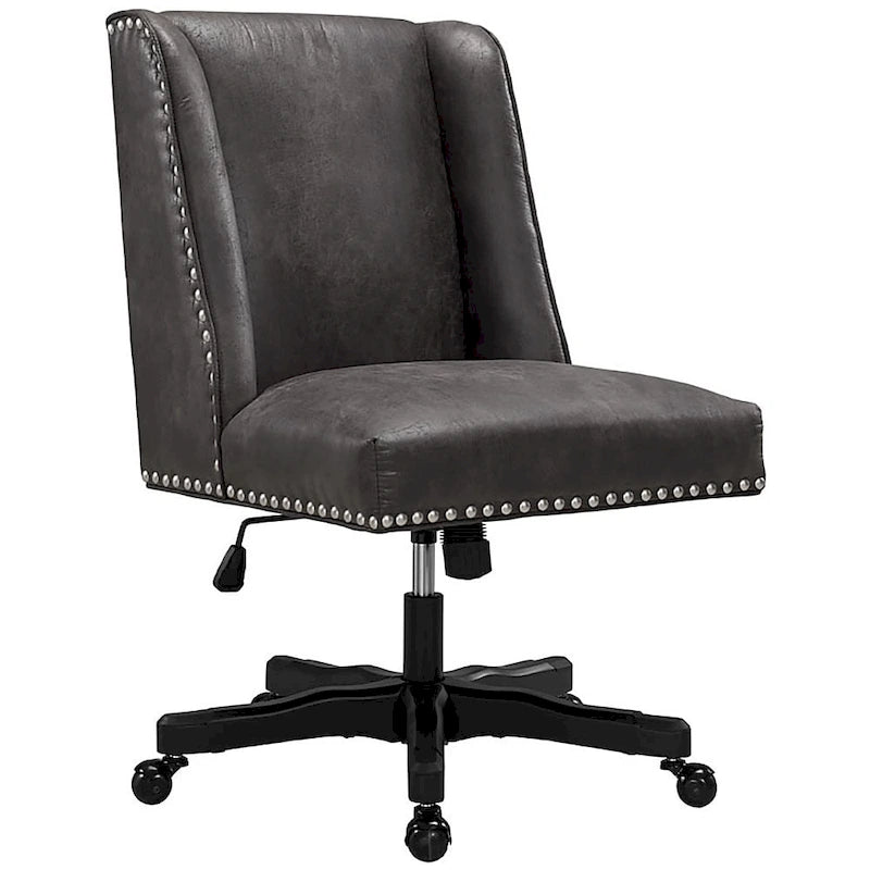Chaise de bureau pivotante rembourrée avec garniture cloutée et roulettes, plusieurs couleurs, style traditionnel, 1 personne