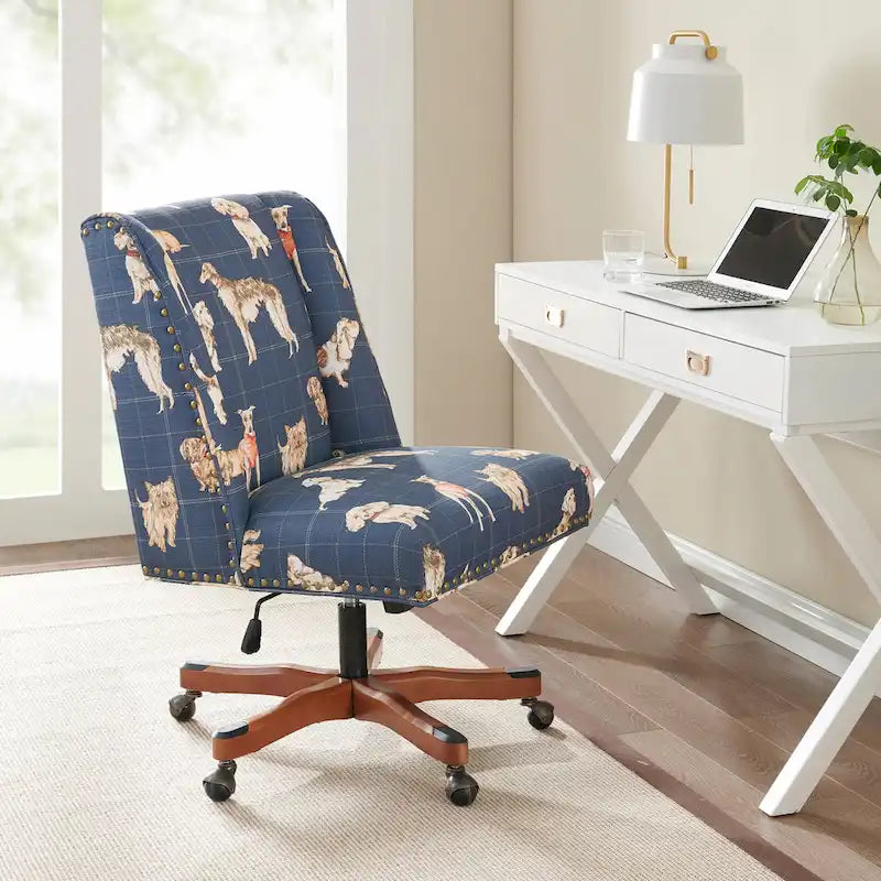 Chaise de bureau pivotante rembourrée avec garniture cloutée et roulettes, plusieurs couleurs, style traditionnel, 1 personne