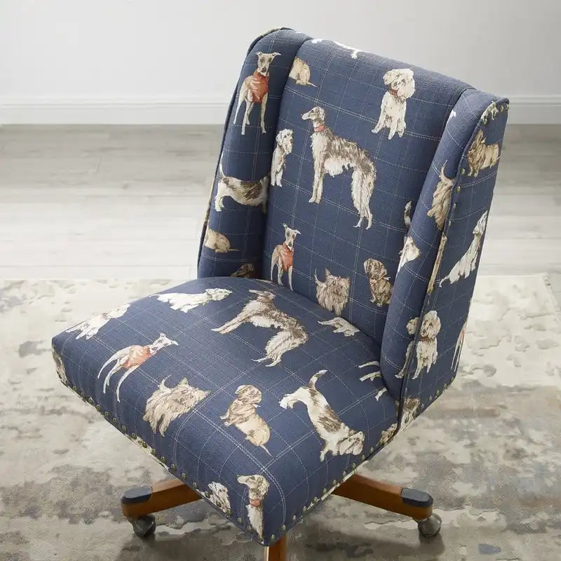 Chaise de bureau pivotante rembourrée avec garniture cloutée et roulettes, plusieurs couleurs, style traditionnel, 1 personne
