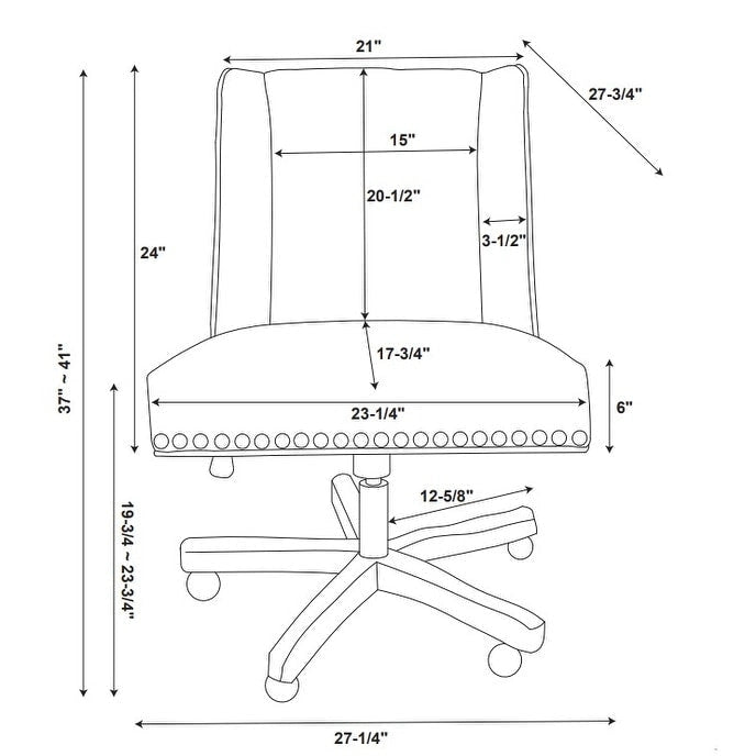 Chaise de bureau pivotante rembourrée avec garniture cloutée et roulettes, plusieurs couleurs, style traditionnel, 1 personne