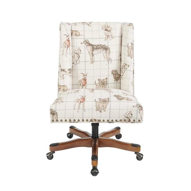 Chaise de bureau pivotante rembourrée avec garniture cloutée et roulettes, plusieurs couleurs, style traditionnel, 1 personne