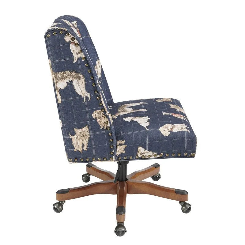 Chaise de bureau pivotante rembourrée avec garniture cloutée et roulettes, plusieurs couleurs, style traditionnel, 1 personne