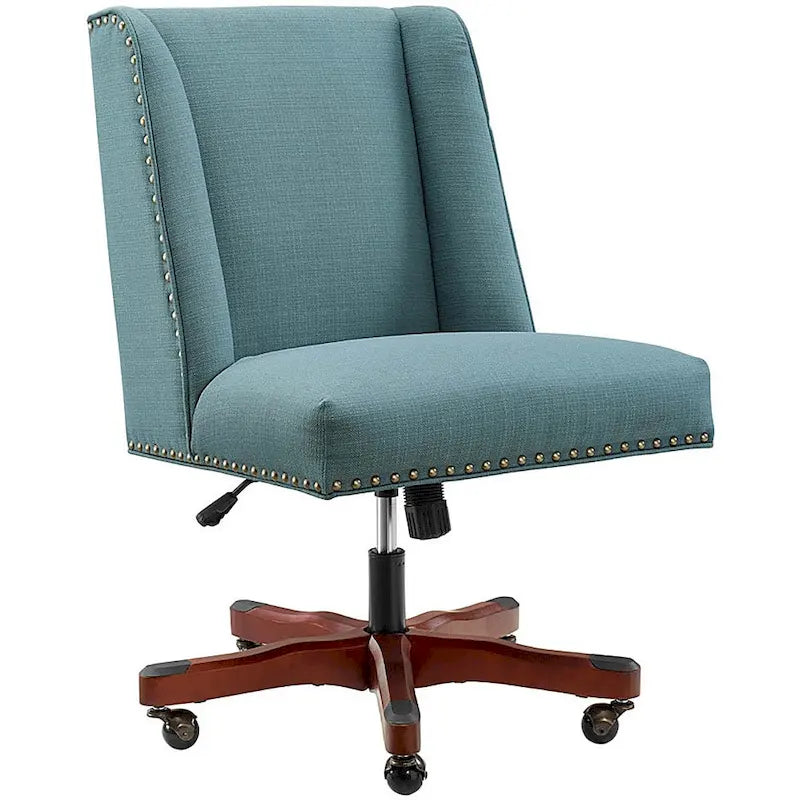 Chaise de bureau pivotante rembourrée avec garniture cloutée et roulettes, plusieurs couleurs, style traditionnel, 1 personne