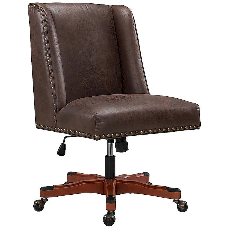 Chaise de bureau pivotante rembourrée avec garniture cloutée et roulettes, plusieurs couleurs, style traditionnel, 1 personne
