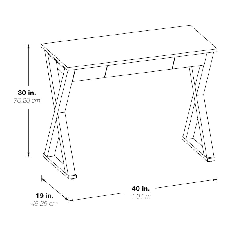 Bureau d'écriture en X avec tiroir accessoire, noir/blanc, style moderne, 1 personne
