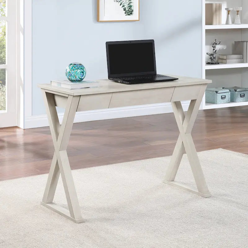Bureau d'écriture en X avec tiroir accessoire, noir/blanc, style moderne, 1 personne