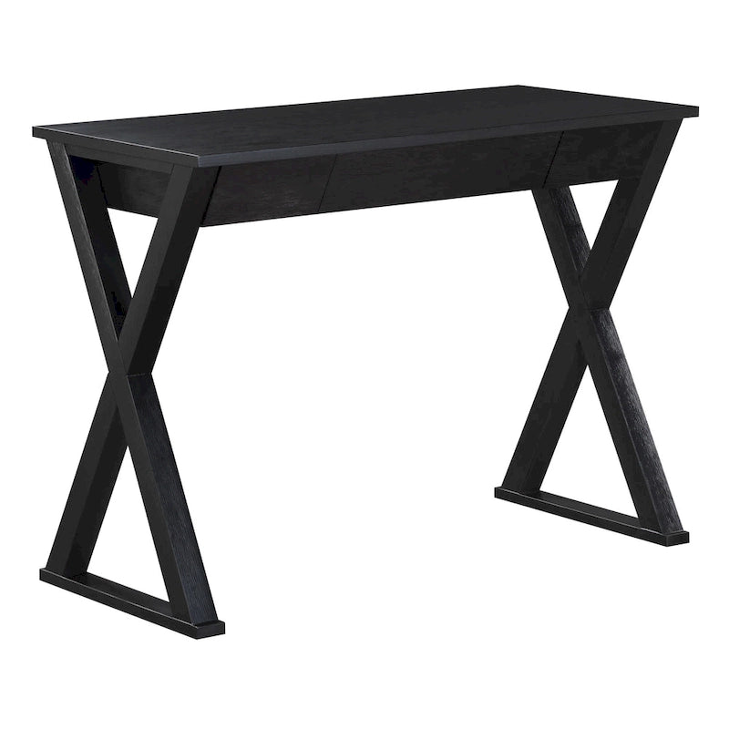 Bureau d'écriture en X avec tiroir accessoire, noir/blanc, style moderne, 1 personne