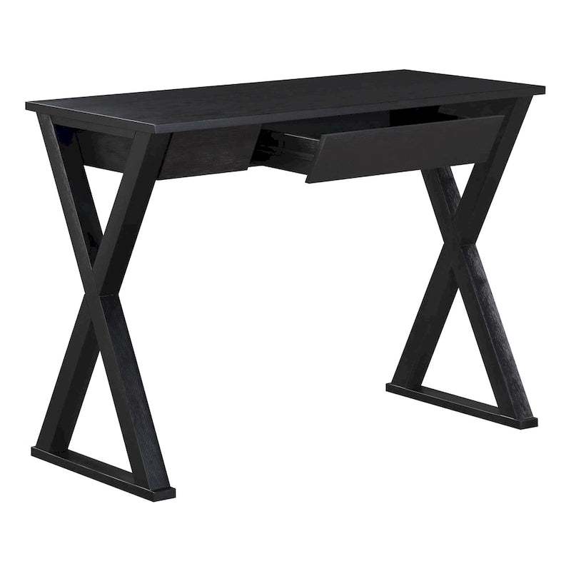 Bureau d'écriture en X avec tiroir accessoire, noir/blanc, style moderne, 1 personne