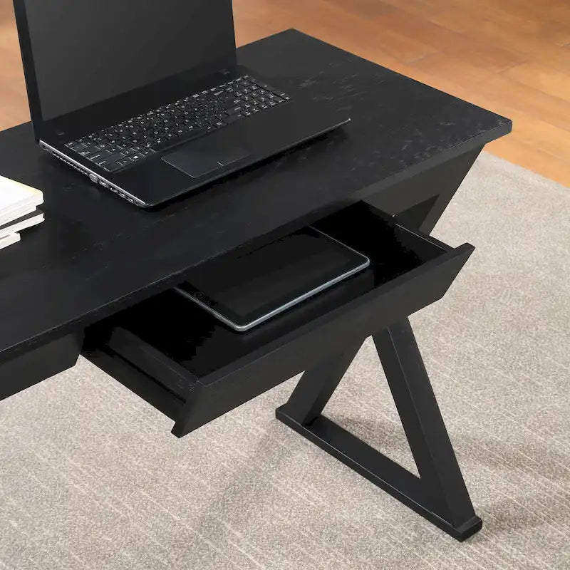 Bureau d'écriture en X avec tiroir accessoire, noir/blanc, style moderne, 1 personne