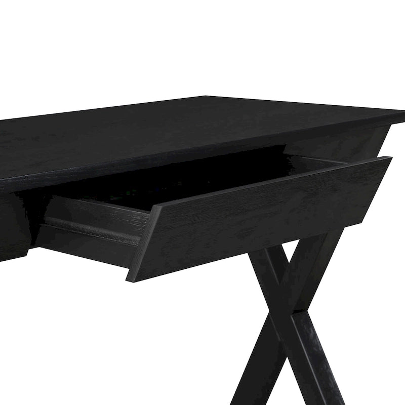 Bureau d'écriture en X avec tiroir accessoire, noir/blanc, style moderne, 1 personne