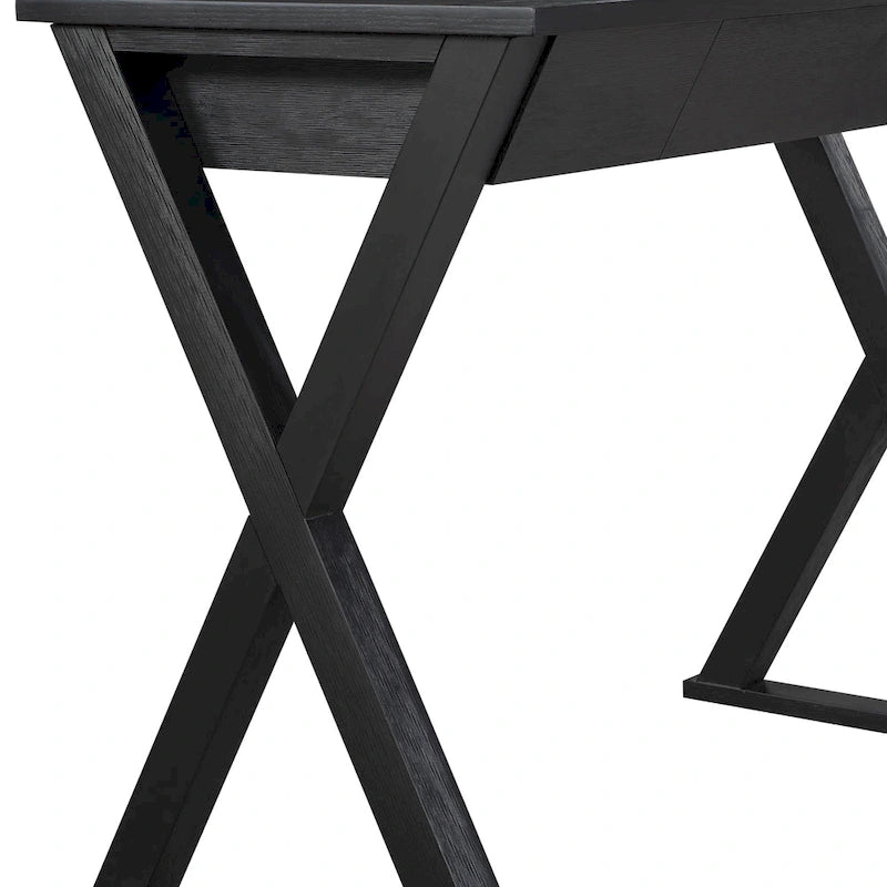 Bureau d'écriture en X avec tiroir accessoire, noir/blanc, style moderne, 1 personne