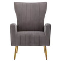 Fauteuil d'appoint dossier haut en velours avec pieds en métal doré, gris / rose / bleu, 1 personne