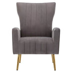 Fauteuil d'appoint dossier haut en velours avec pieds en métal doré, gris / rose / bleu, 1 personne