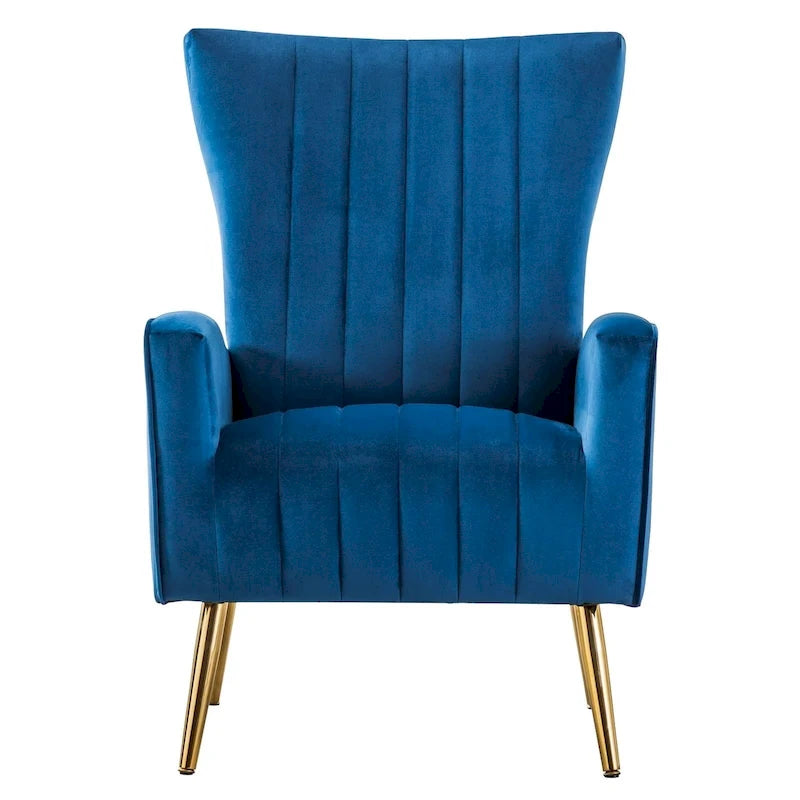 Fauteuil d'appoint dossier haut en velours avec pieds en métal doré, gris / rose / bleu, 1 personne