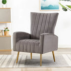 Fauteuil d'appoint dossier haut en velours avec pieds en métal doré, gris / rose / bleu, 1 personne