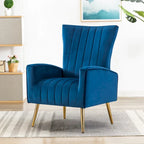 Fauteuil d'appoint dossier haut en velours avec pieds en métal doré, gris / rose / bleu, 1 personne