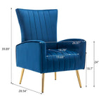 Fauteuil d'appoint dossier haut en velours avec pieds en métal doré, gris / rose / bleu, 1 personne