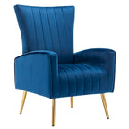 Fauteuil d'appoint dossier haut en velours avec pieds en métal doré, gris / rose / bleu, 1 personne