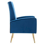 Fauteuil d'appoint dossier haut en velours avec pieds en métal doré, gris / rose / bleu, 1 personne